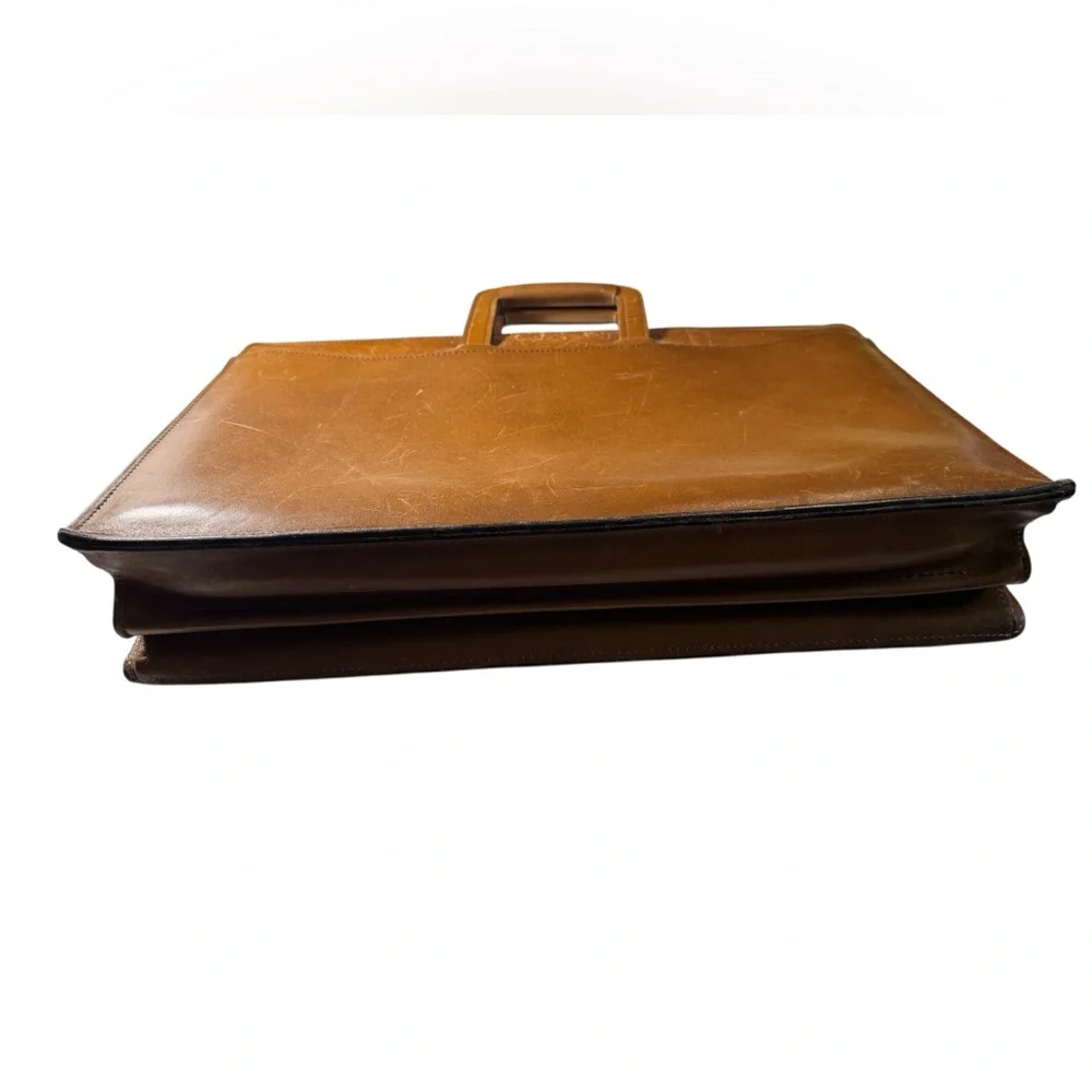 Vintage Aged Worn Brown Leather Expandable Lawyer Men's Briefcase